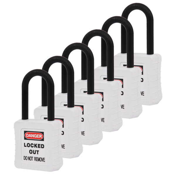 De-Electric Lockout Padlocks 6 Master Keyed 38mm White